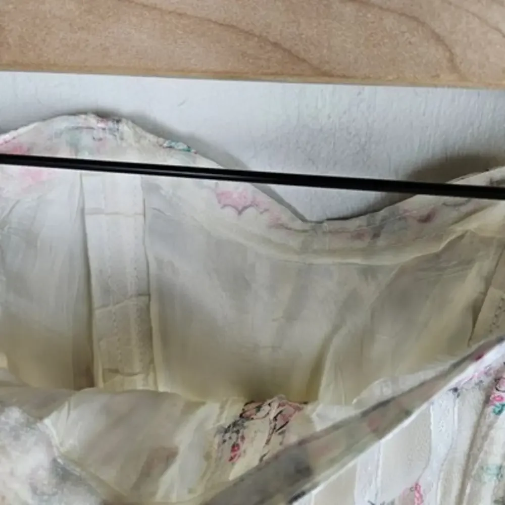 Vintage 50s Strapless Fit & Flare Chiffon Stripe Midi Dress S? 4? Ivory Pink - Picture 9 of 12